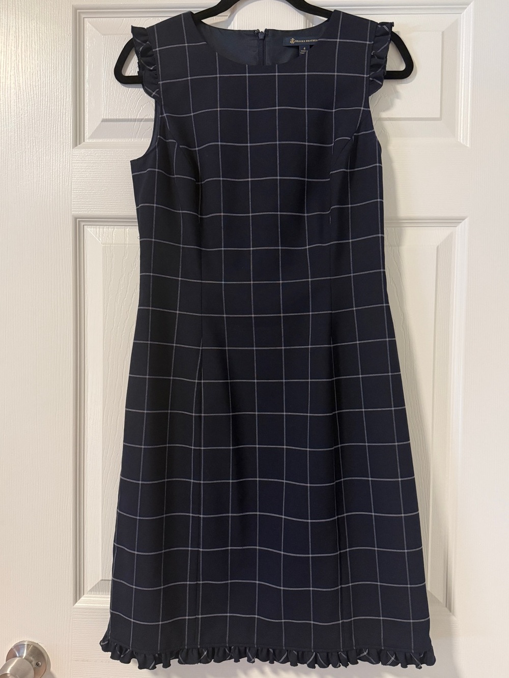 Brooks Brothers Navy Windowpane Check Sleeveless Dress Size 4